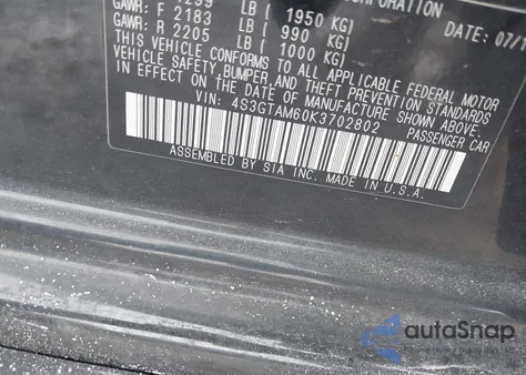 2019 Subaru Impreza 2.0I Sport from USA, damaged, VIN 4S3GTAM60K3702802